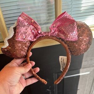 Disney Pink and Brown Sequin Mouse Ears Headband